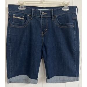 Levi's‎ Mid-Rise Jean Shorts Dark Blue Cuffed Women's Size 6 Gold Pocket W 28